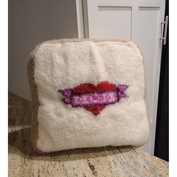 Wool Knit Pillow Cupcake Mom Heart Tattoo Pink White. by Jane Throw Decor 15x14" - Picture 2 of 12